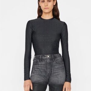 Frame Long Sleeve Cropped Rhinestone Top